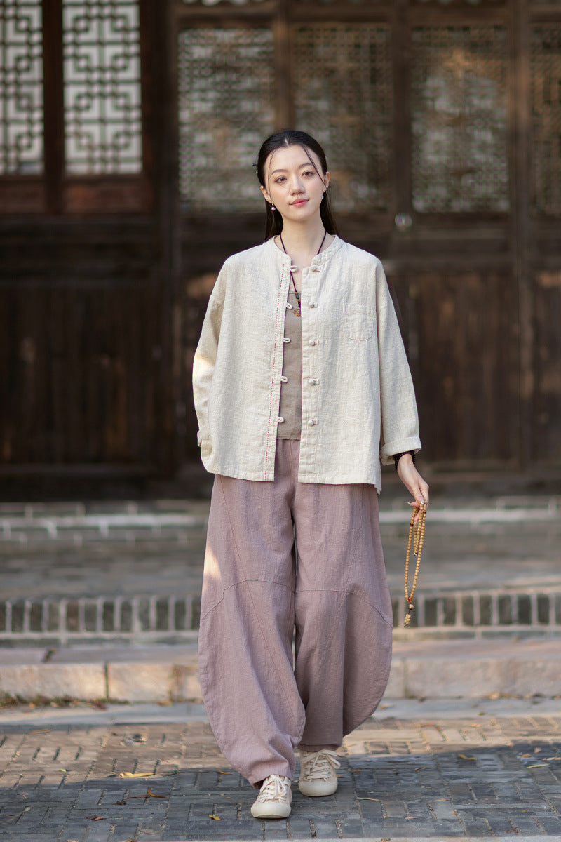 2026 Spring Cotton-Linen Women's New Chinese-Style Ramie Blouse, Loose-Fitting Cotton-Linen Button-Down Shirt with Chinese-Style Buttons, Modernized Tang-Style Jacket