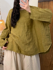 Women's Summer Loose-Fit Casual Linen Blouse with Hand-Embroidery