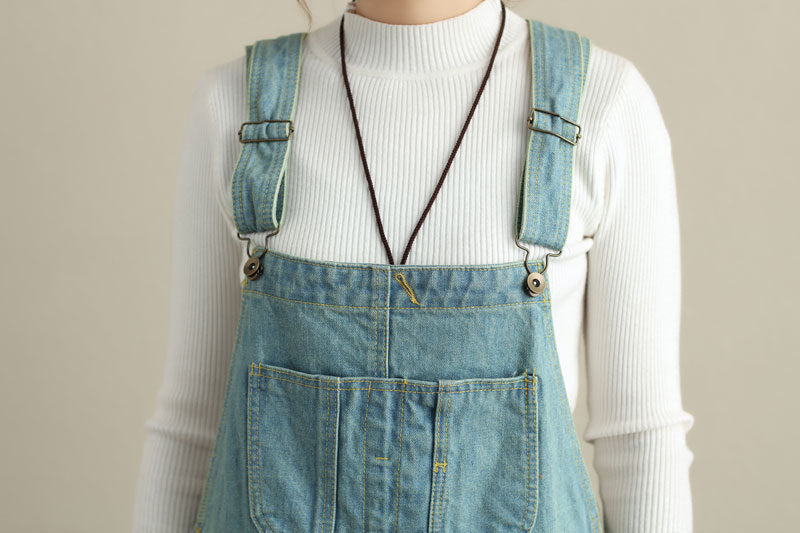 Stonewashed cotton overalls, women's denim washed overalls