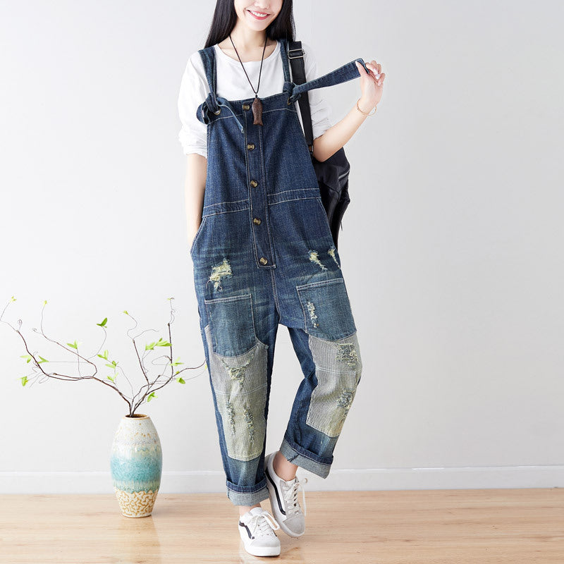 Women's Cotton Overalls,Denim Overalls,Stonewashed Loose Overalls