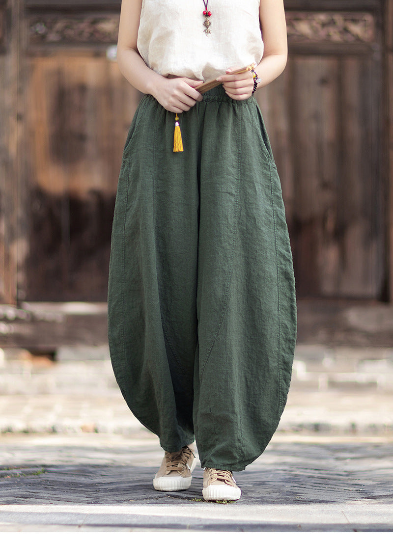 Women's Cotton-Linen Artistic Retro Loose Ramie Skirt-Pants – Versatile Relaxed-Fit Wide-Leg Pants with Elastic Waist – 20260511