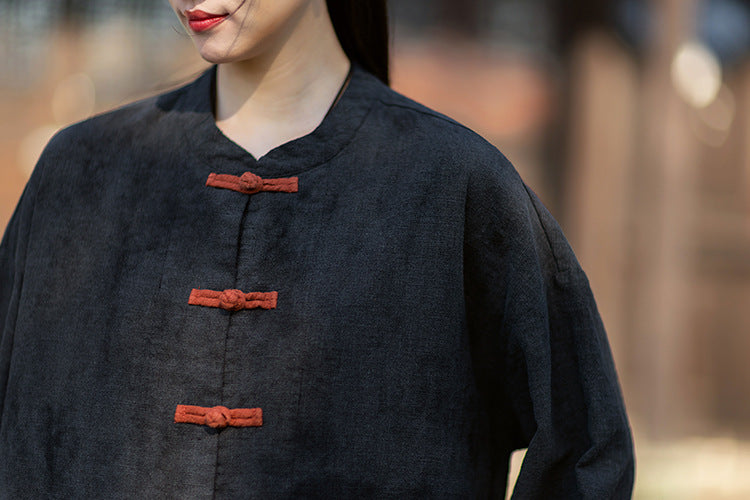 2026 Spring New Arrival: Vintage-inspired, distressed, sand-washed asymmetrical top; niche-style patchwork V-neck cotton-linen button-down cardigan