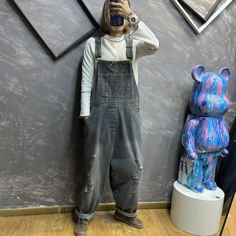 Stonewashed cotton overalls, women's denim washed overalls