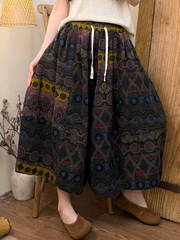 Women Summer Vintage Print Wide-leg Pants