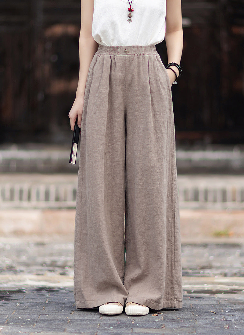 New Arrival: Women's Cotton-Linen Artistic Retro Loose Ramie Skirt-Pants – Versatile Relaxed-Fit Wide-Leg Pants with Elastic Waist – 20260511