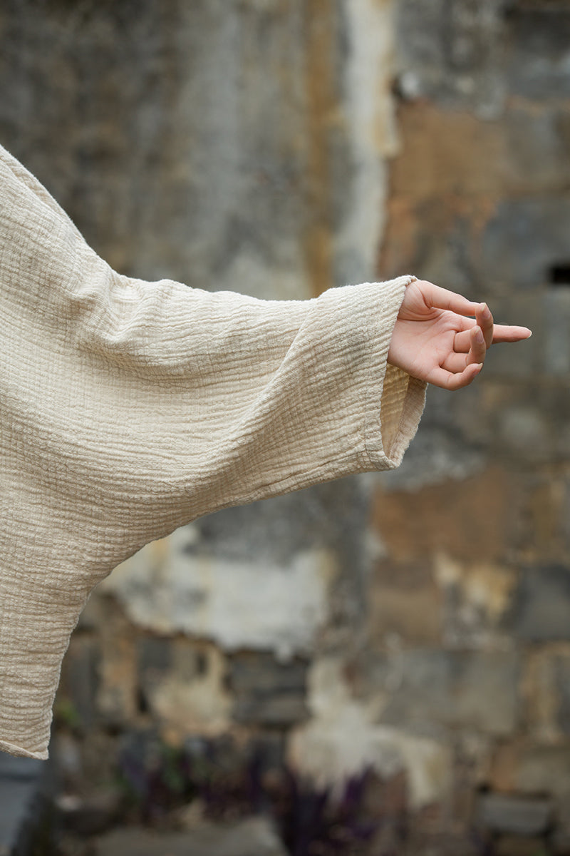 Vintage Summer Chinese Boat Collar Long Sleeve Shirt, Cotton  Linen Washed Frog Long T-Shirt 20250604