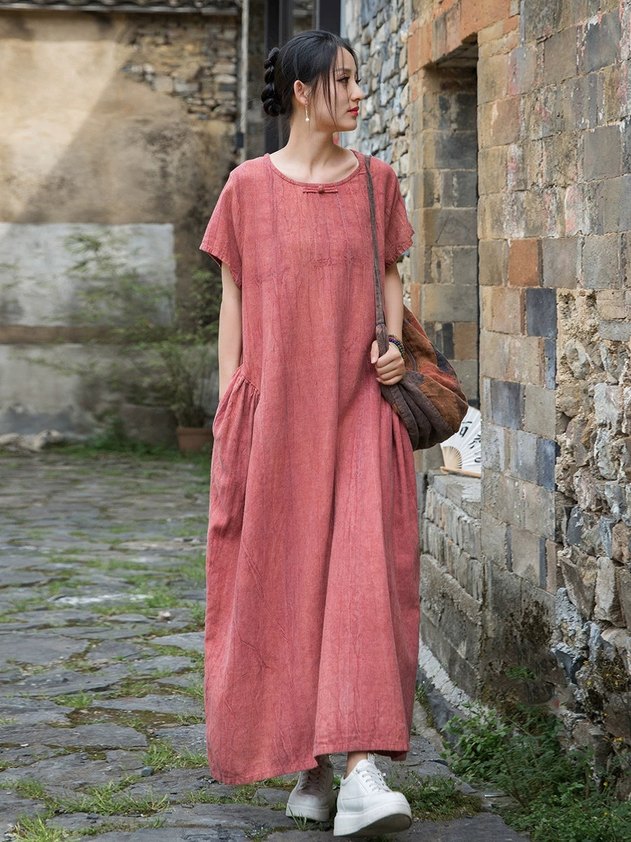Summer  Cotton  Linen dress, Vintage Chinese  Dresses 20250417