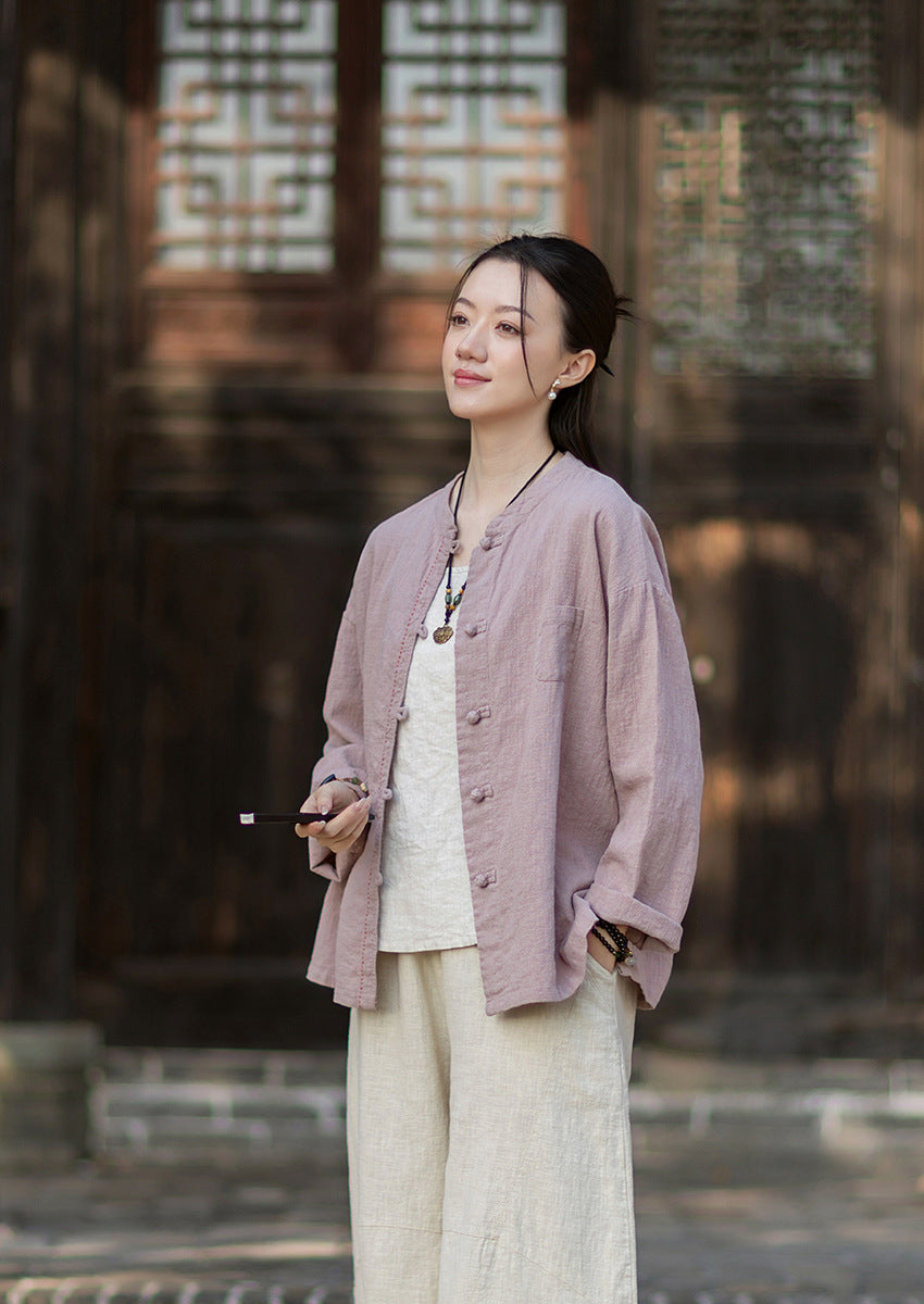 2026 Spring Cotton-Linen Women's New Chinese-Style Ramie Blouse, Loose-Fitting Cotton-Linen Button-Down Shirt with Chinese-Style Buttons, Modernized Tang-Style Jacket