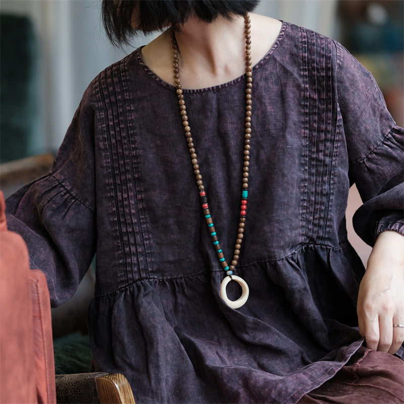 Purple linen shirt,vintage washed linen shirt,casual linen shirt plus size