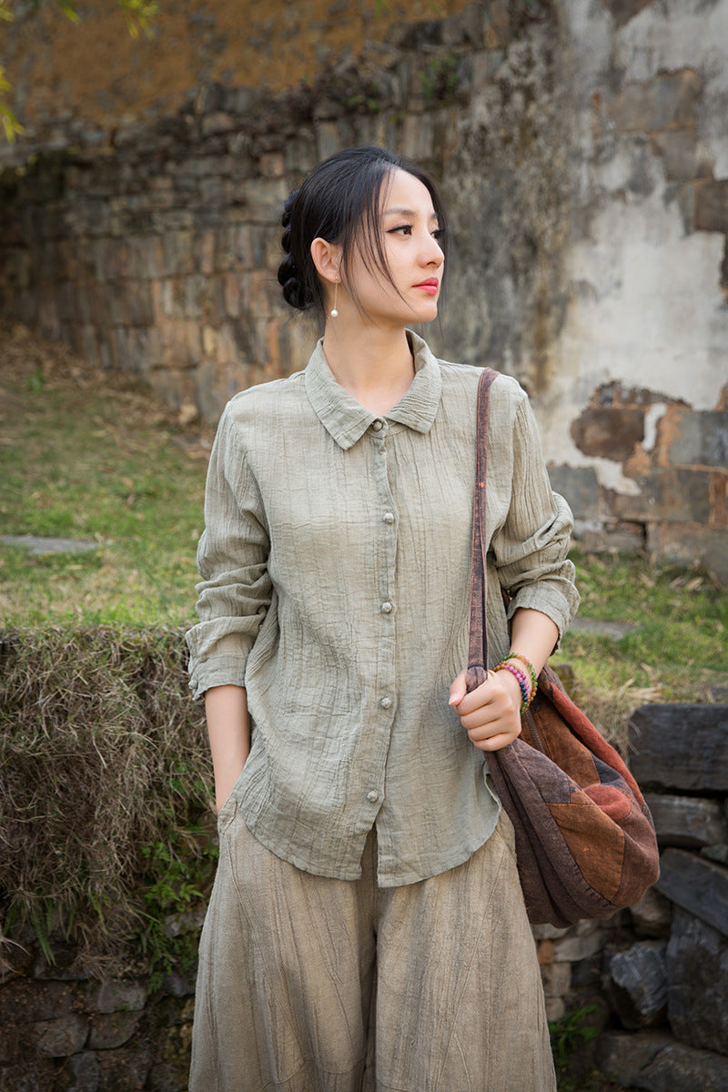 Summer Cotton  Linen shirt, Vintage Chinese  shirt, 20250408