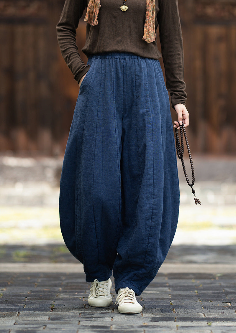 2026 Original New Arrival: Winter Ramie-Cotton Sandwashed Distressed Patchwork Pumpkin-Colored Women's Harem Pants