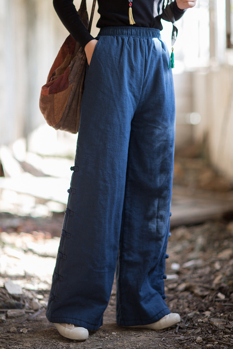 2026 Winter Cotton-Linen Women's Fashion: New Arrival—Original, Unique, Versatile, and Warm Women's Straight-Leg Quilted Trousers with Ramie and Cotton Padding