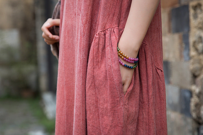 Summer  Cotton  Linen dress, Vintage Chinese  Dresses 20250417