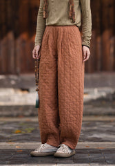 2026 Winter New Arrival: Artistic, Retro, and Zen-Inspired Women's Cotton-Padded Pants for Outdoor Wear—Warm, Cold-Resistant, with Elastic Waist and Bell-Bottom Design