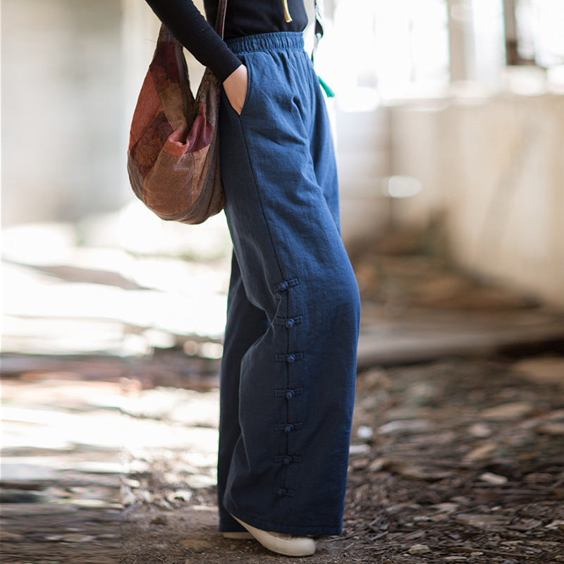 2026 Winter Cotton-Linen Women's Fashion: New Arrival—Original, Unique, Versatile, and Warm Women's Straight-Leg Quilted Trousers with Ramie and Cotton Padding