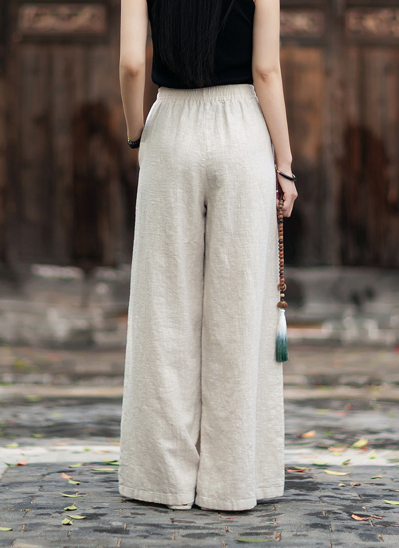New Arrival: Women's Cotton-Linen Artistic Retro Loose Ramie Skirt-Pants – Versatile Relaxed-Fit Wide-Leg Pants with Elastic Waist – 20260511
