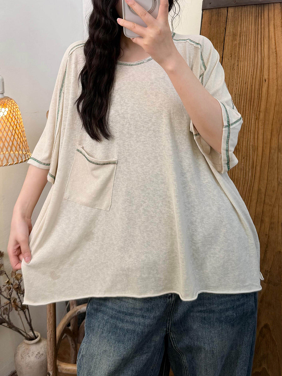 Women Summer Casual Pure Color O-Neck Shirt,Women Summer Casual Pure Color O-Neck Shirt 20260511