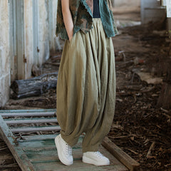 Summer vintage linen harem pants, loose elastic waist casual cotton linen pants, stone washed cotton linen wide leg pants