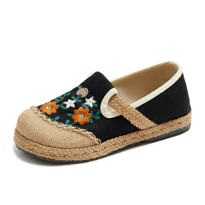 Embroidered Flower Cotton Linen Shoes,Vintage Casual Shoes,Women's Handmade Loafers