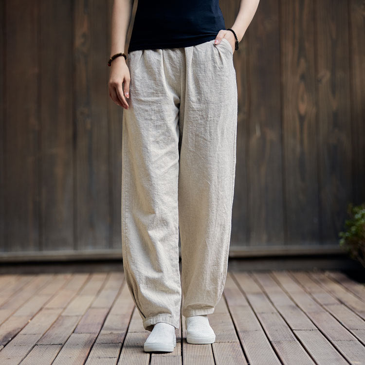 Women's Summer Linen Pants, 11 Color Loose Casual Elastic Waist Cotton Linen Pants