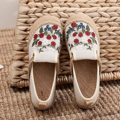 Flower Embroidery Summer Cotton Linen Shoes,Vintage Casual Shoes,Women's Handmade Loafers