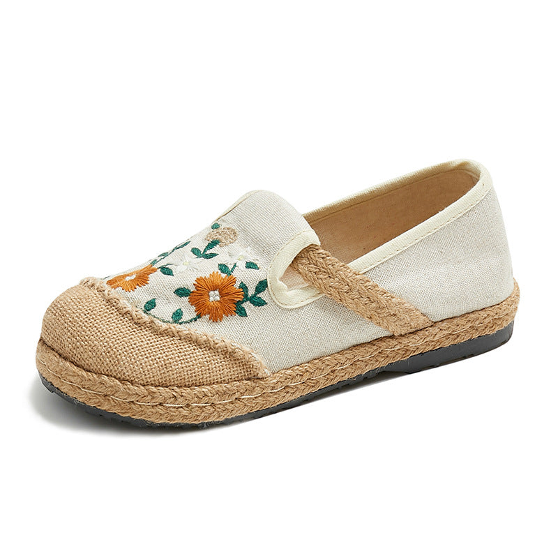 Embroidered Flower Cotton Linen Shoes,Vintage Casual Shoes,Women's Handmade Loafers