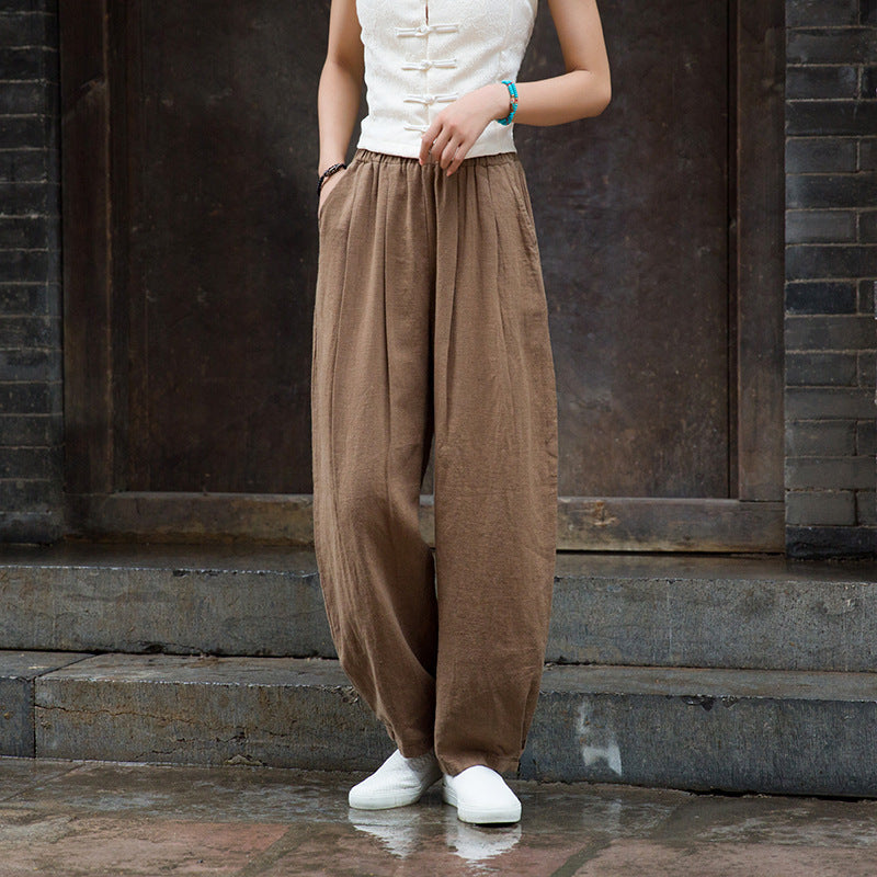 Women's Summer Linen Pants, 11 Color Loose Casual Elastic Waist Cotton Linen Pants