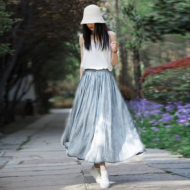 Summer tie-dye cotton skirt, loose casual elastic waist skirt