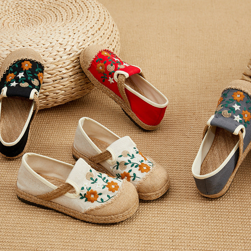 Summer cotton linen shoes, vintage embroidery linen shoes, women's summer casual shoes