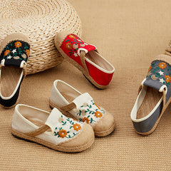 Embroidered Flower Cotton Linen Shoes,Vintage Casual Shoes,Women's Handmade Loafers