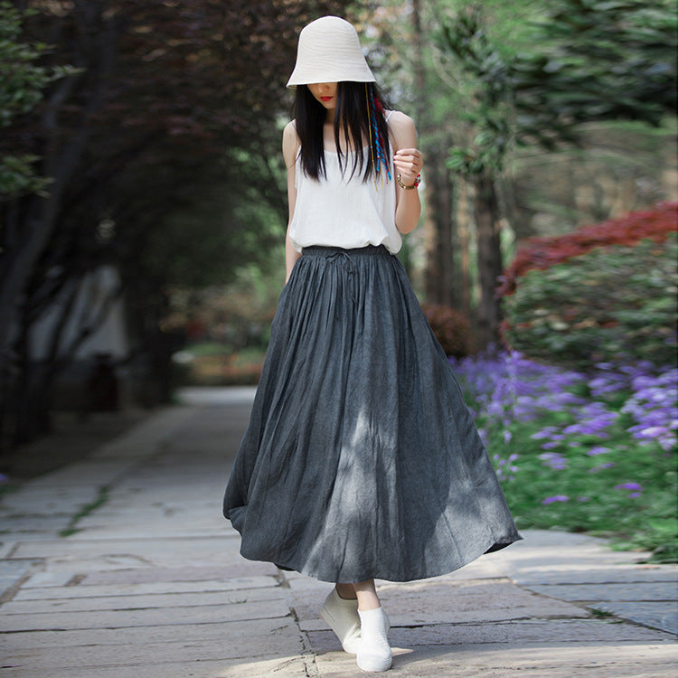 Summer tie-dye cotton skirt, loose casual elastic waist skirt