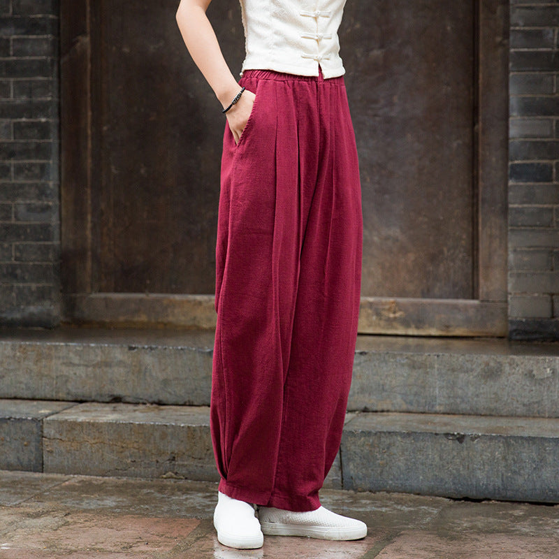 Women's linen pants, 11 colors elastic waist stone washed cotton linen pants, casual linen pants, women's loose straight linen pants