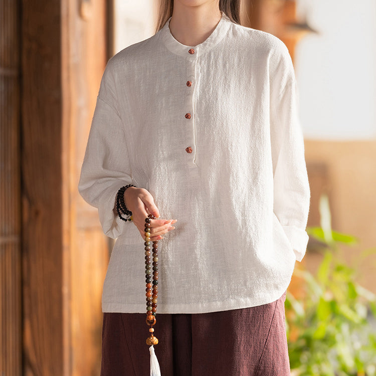 Standing collar linen shirt, vintage Chinese linen shirt