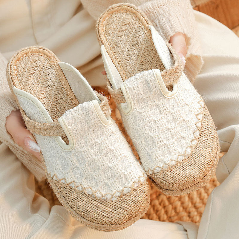 Summer linen slippers, vintage handmade linen shoes, vintage women's summer shoes