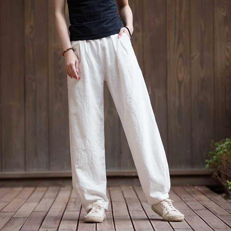 Women's Summer Linen Pants, 11 Color Loose Casual Elastic Waist Cotton Linen Pants