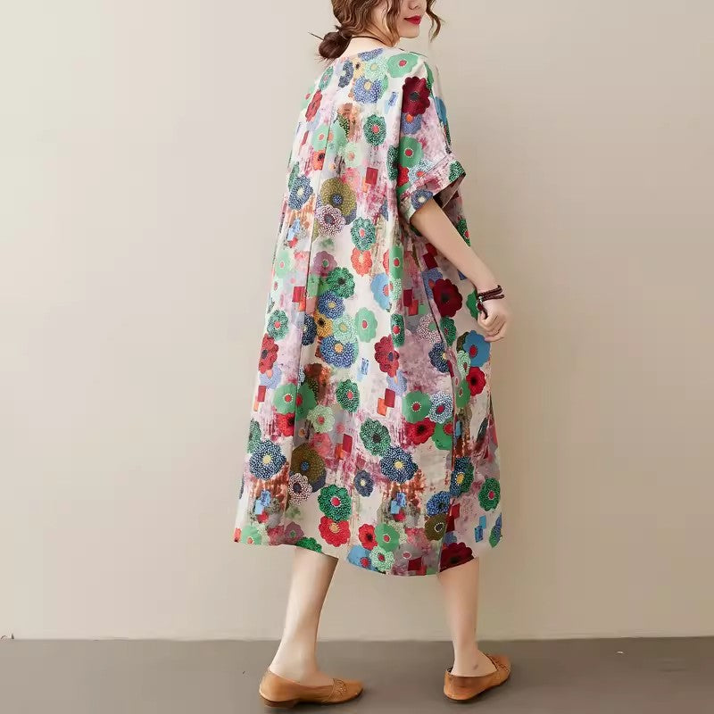 Special discounts Summer Short Sleeve Loose Floral Dresses,oversize dresses