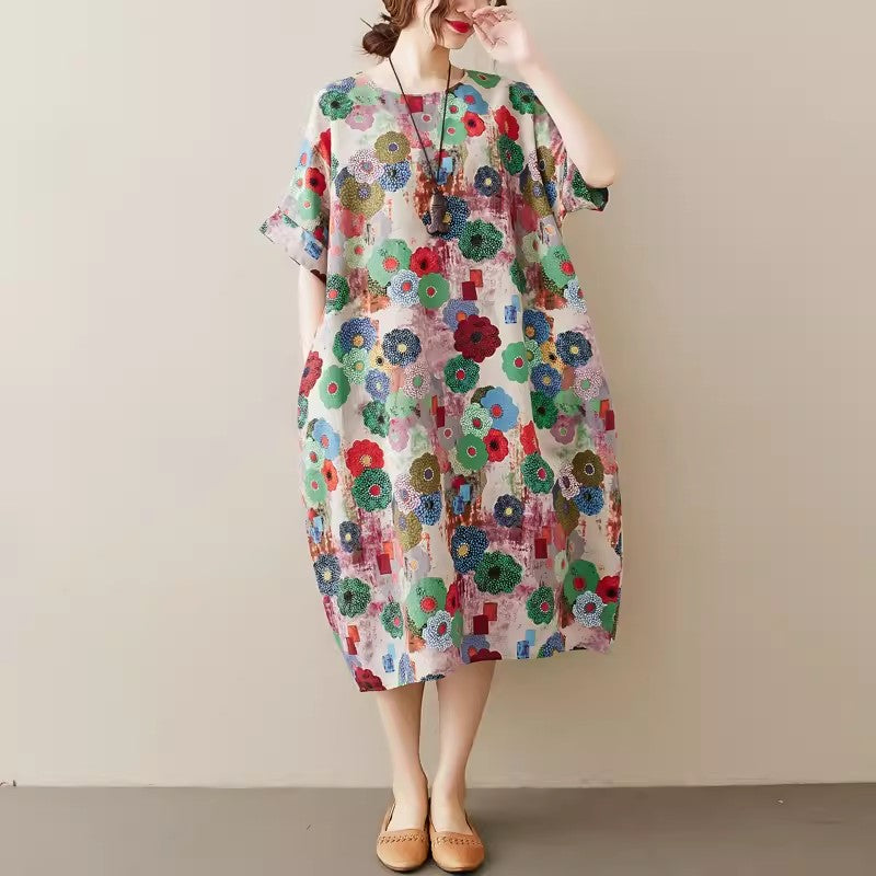 Special discounts Summer Short Sleeve Loose Floral Dresses,oversize dresses