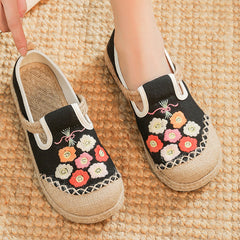 Embroidery summer cotton linen shoes,retro flower embroidery casual shoes,women handmade loafers