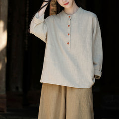 Standing collar linen shirt, vintage Chinese linen shirt