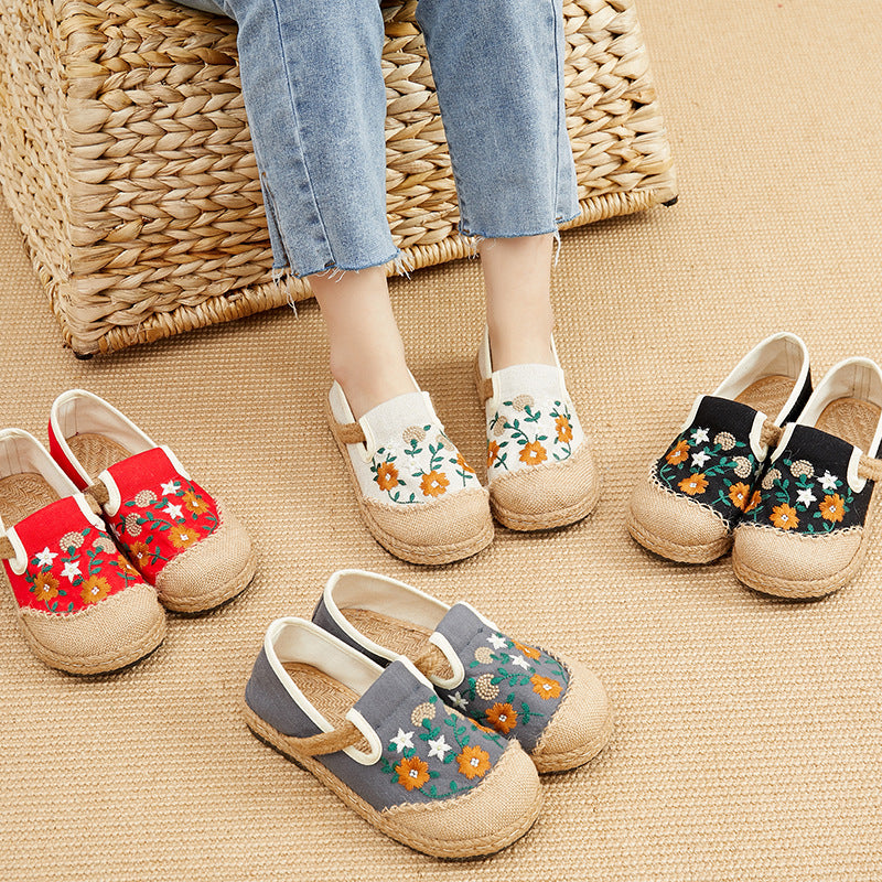 Summer cotton linen shoes, vintage embroidery linen shoes, women's summer casual shoes