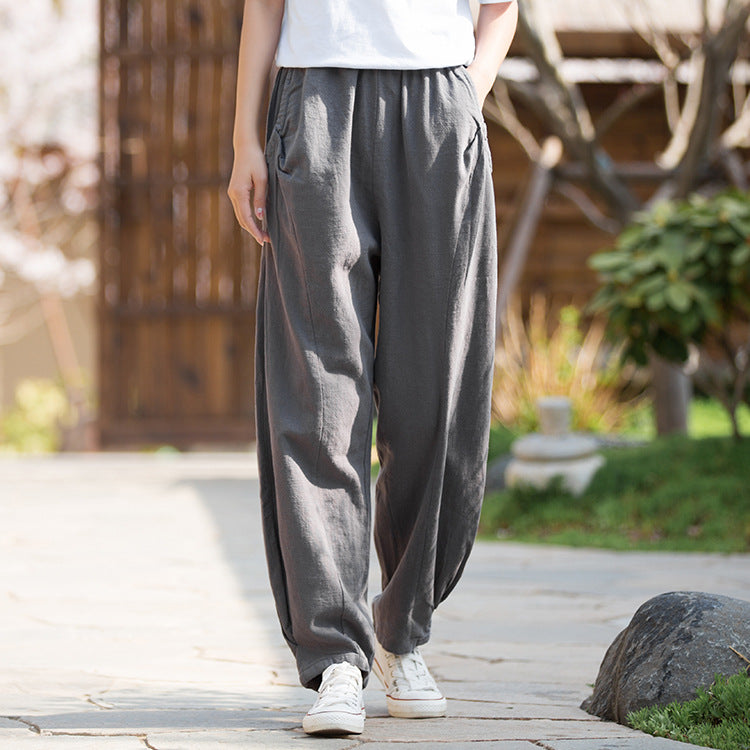 Women linen trousers,,Summer linen pants,vintage linen pants, linen cotton casual  pants,elastic waist  linen pants