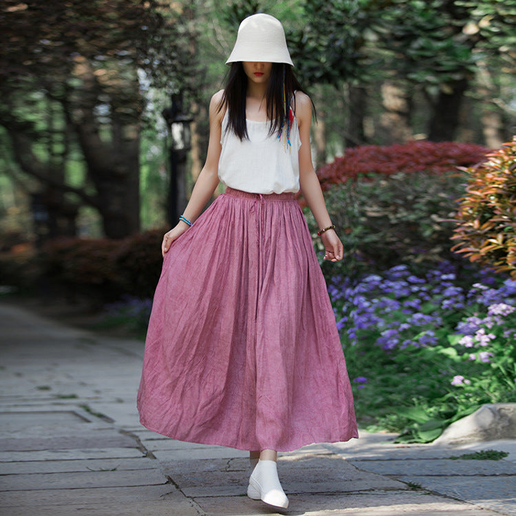 Summer tie-dye cotton skirt, loose casual elastic waist skirt