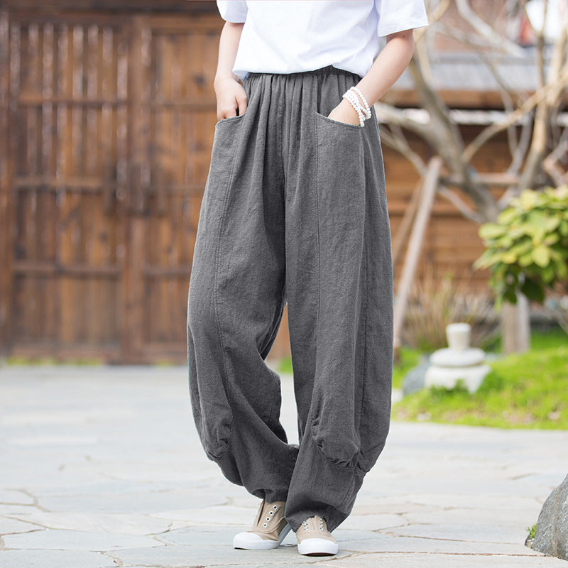 Vintage linen pants ，Wide leg linen pants，harem linen pants，women linen  yoga pants，vintage linen high waist pants