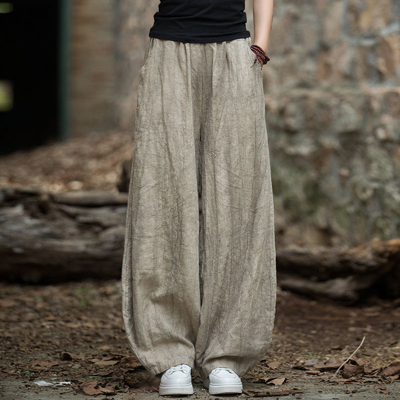 Linen pants, vintage women stonewashed linen wide leg pants, loose linen pants, elastic waist cotton linen casual pants, summer linen pants