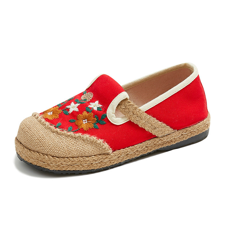 Embroidered Flower Cotton Linen Shoes,Vintage Casual Shoes,Women's Handmade Loafers