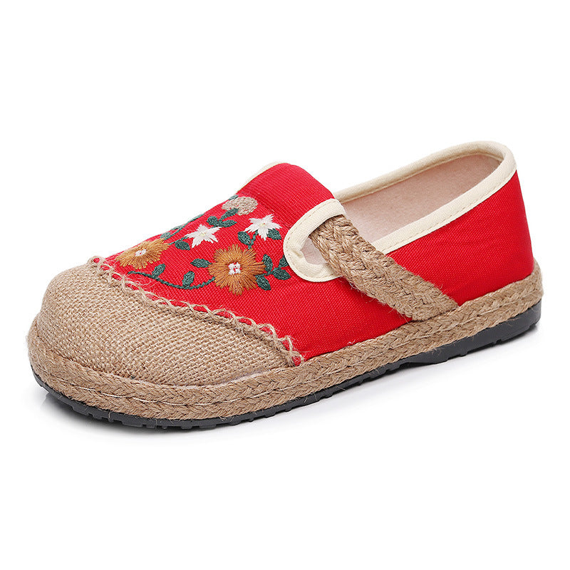 Summer cotton linen shoes, vintage embroidery linen shoes, women's summer casual shoes