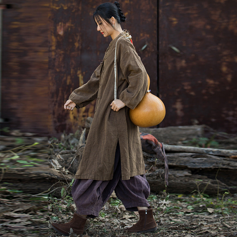 Women's Loose Cotton Linen Long Shirt, Vintage Casual Cotton Linen Washed Jacket Plus Size