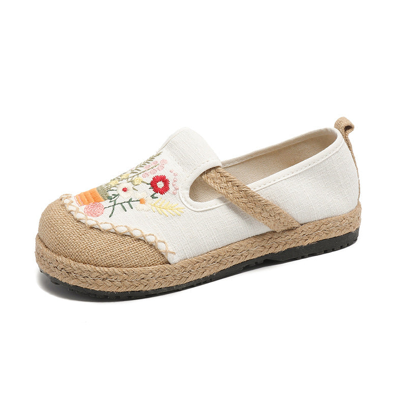 Summer Embroidery Flower Cotton Linen Shoes,Vintage Casual Shoes,Women's Handmade Loafers