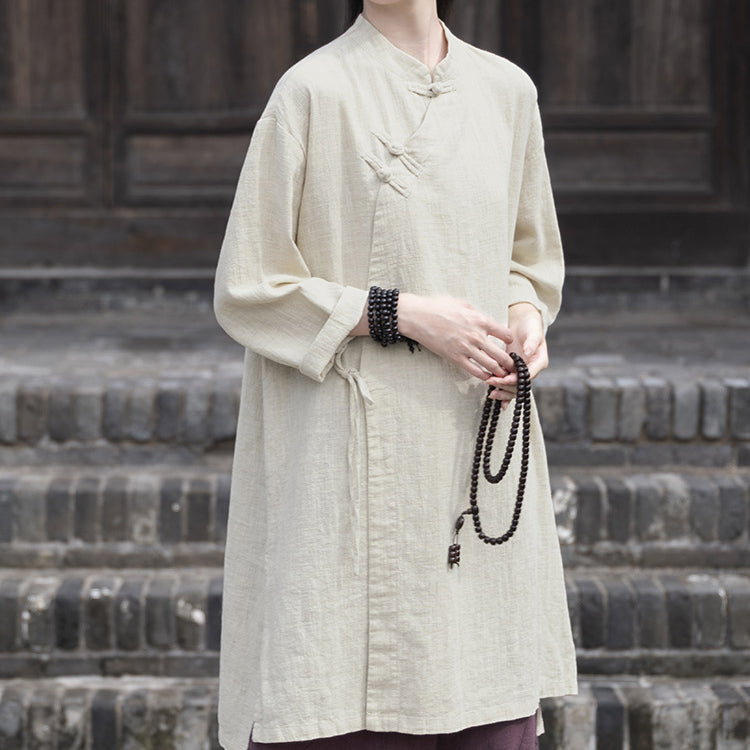 Chinese Frog Button Long Shirt, Vintage Cotton and Linen Top