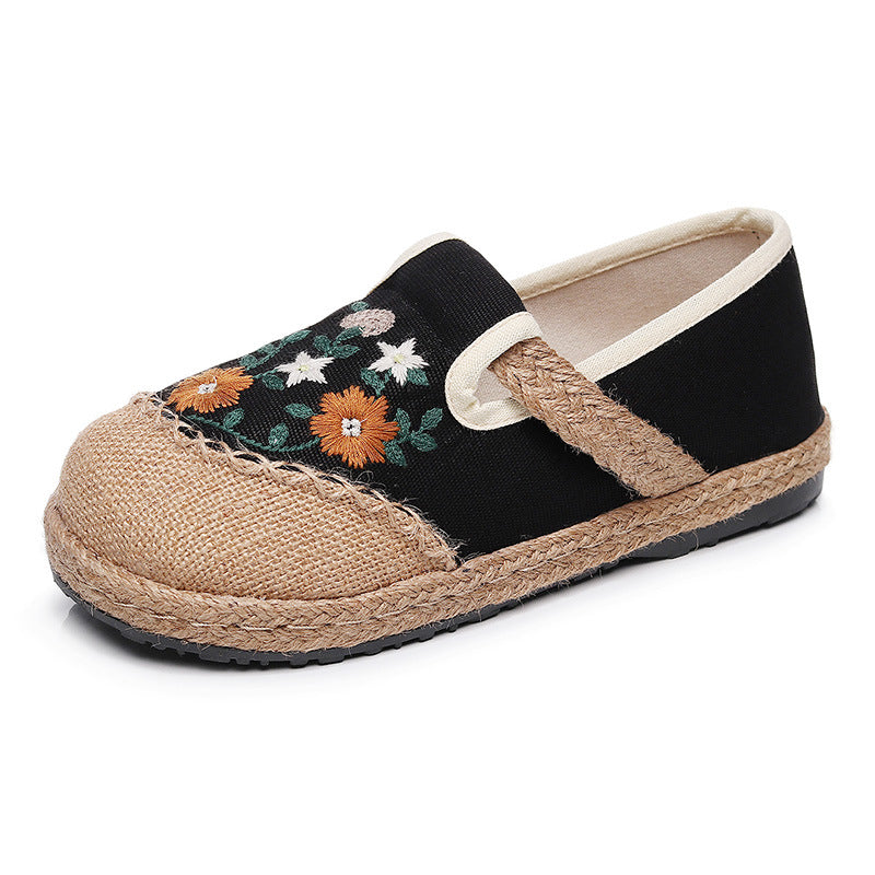 Summer cotton linen shoes, vintage embroidery linen shoes, women's summer casual shoes